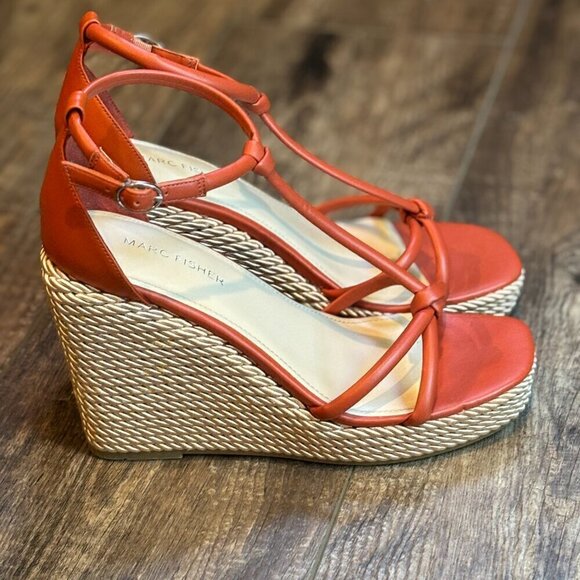 Marc Fisher Shoes - Marc Fisher Zinck Espadrille Twisted Rope Wedge Sandal Burnt Orange Rust Women's